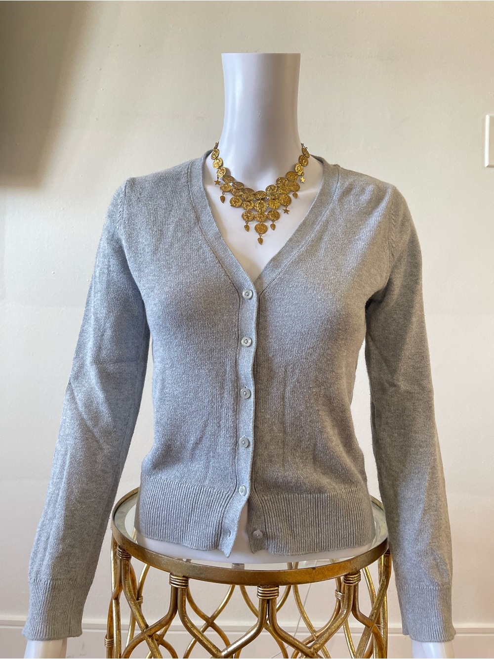 Old Navy Light Gray V-Neck Button Cardigan